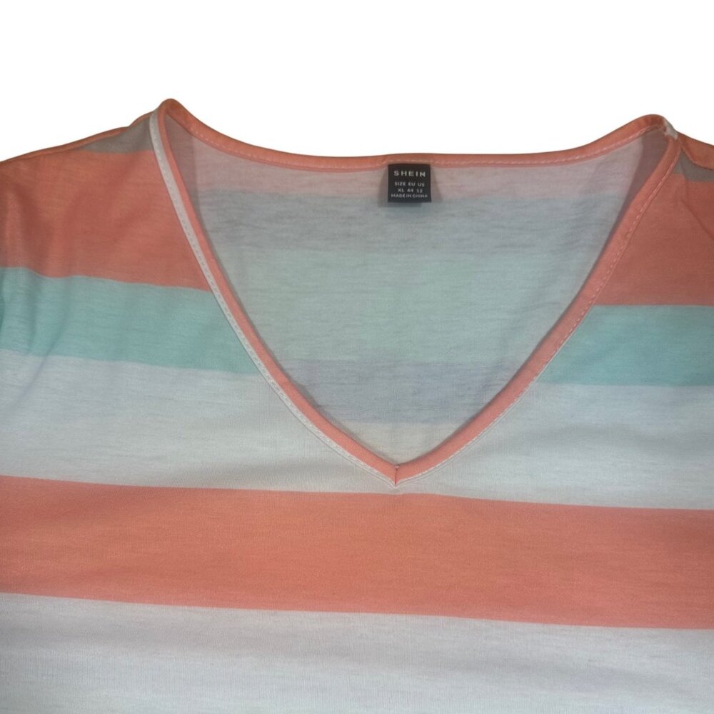 SHEIN Colorful Striped Cotton Dress – V-Neck, Short Sleeve, Size XL - Picture 3 of 5